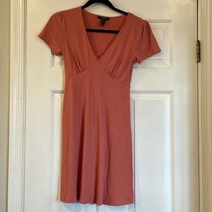 Coral rib-knit short sleeve dress
